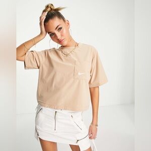 NWT Nike Sportswear Everyday Modern Woven Boxy Tee Cinnabar/Oxen Brown Sz XS